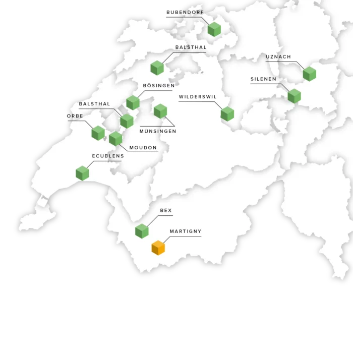 Übersicht der GreenPlaces Standorte in der Schweiz auf einer Karte dargestellt